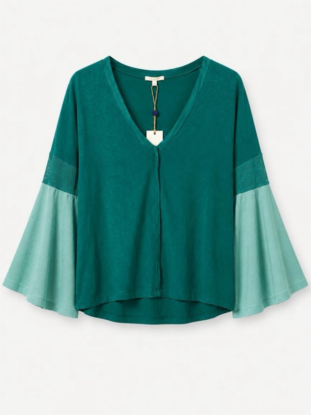 gimmicks by BKE Teal V-Neck Two-Tone Bell Sleeve Tunic size XS NWT